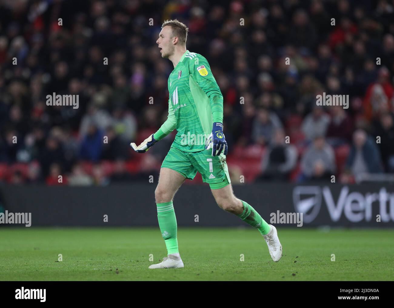 MIDDLESBROUGH, ROYAUME-UNI. AVR 6th Marek Rodak de Fulham pendant le match de championnat Sky Bet entre Middlesbrough et Fulham au stade Riverside, Middlesbrough, le mercredi 6th avril 2022. (Credit: Mark Fletcher | MI News) Credit: MI News & Sport /Alay Live News Banque D'Images