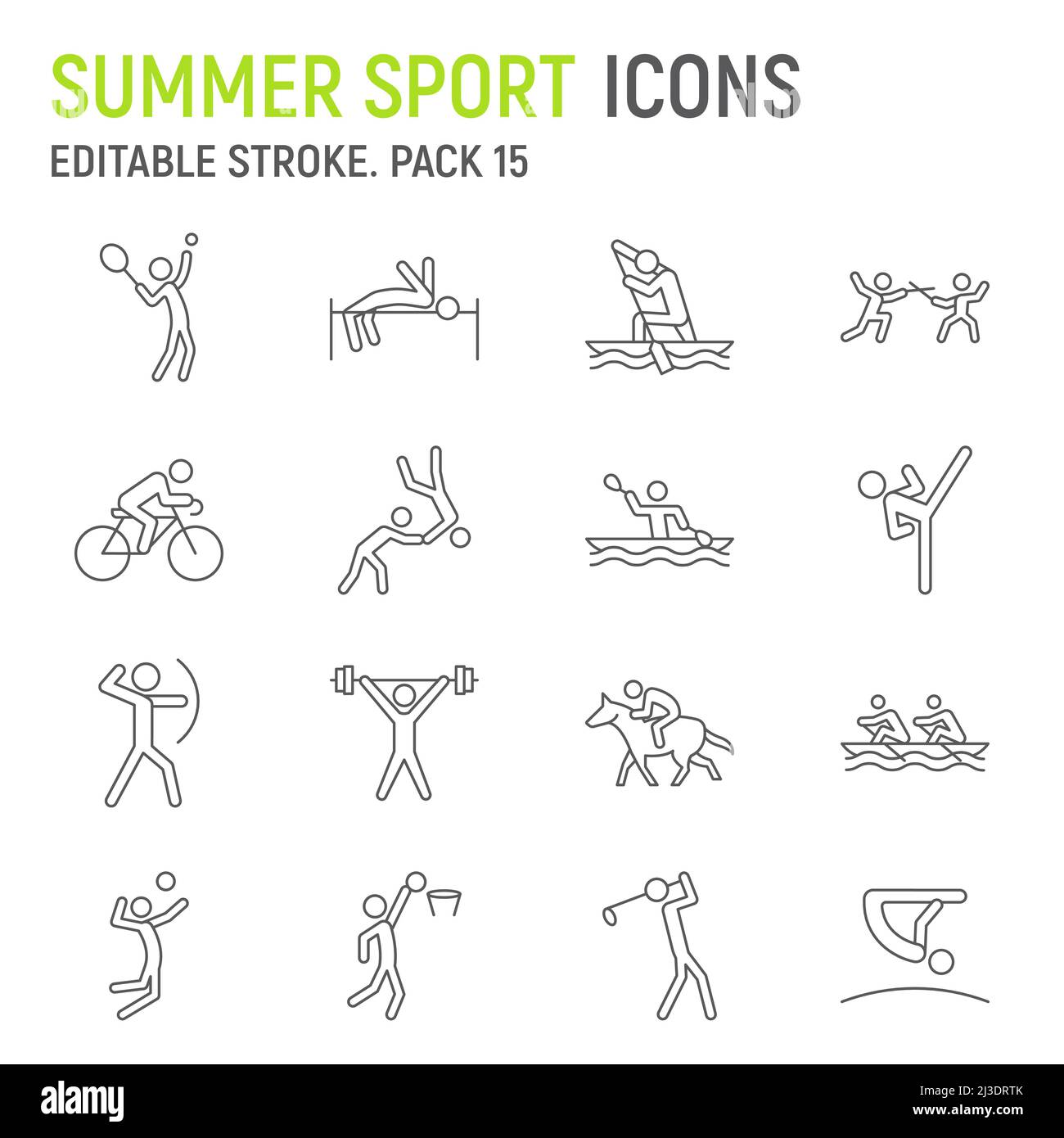 Jeu d'icônes de la ligne de sport d'été Illustration de Vecteur