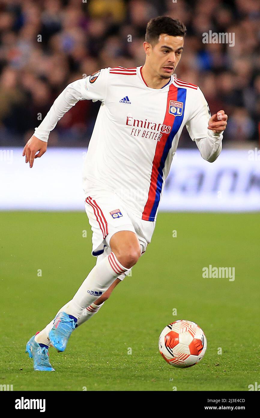 Londres, Royaume-Uni. 07th avril 2022. Romain Faivre de Lyon en action pendant le match. Match de l'UEFA Europa League, quart de finale 1st LEG, West Ham Utd / Lyon au stade de Londres, Parc olympique Queen Elizabeth à Londres, le jeudi 7th avril 2022. Cette image ne peut être utilisée qu'à des fins éditoriales. Utilisation éditoriale uniquement, licence requise pour une utilisation commerciale. Aucune utilisation dans les Paris, les jeux ou les publications d'un seul club/ligue/joueur. photo par Steffan Bowen/Andrew Orchard sports photographie/Alay Live news crédit: Andrew Orchard sports photographie/Alay Live News Banque D'Images