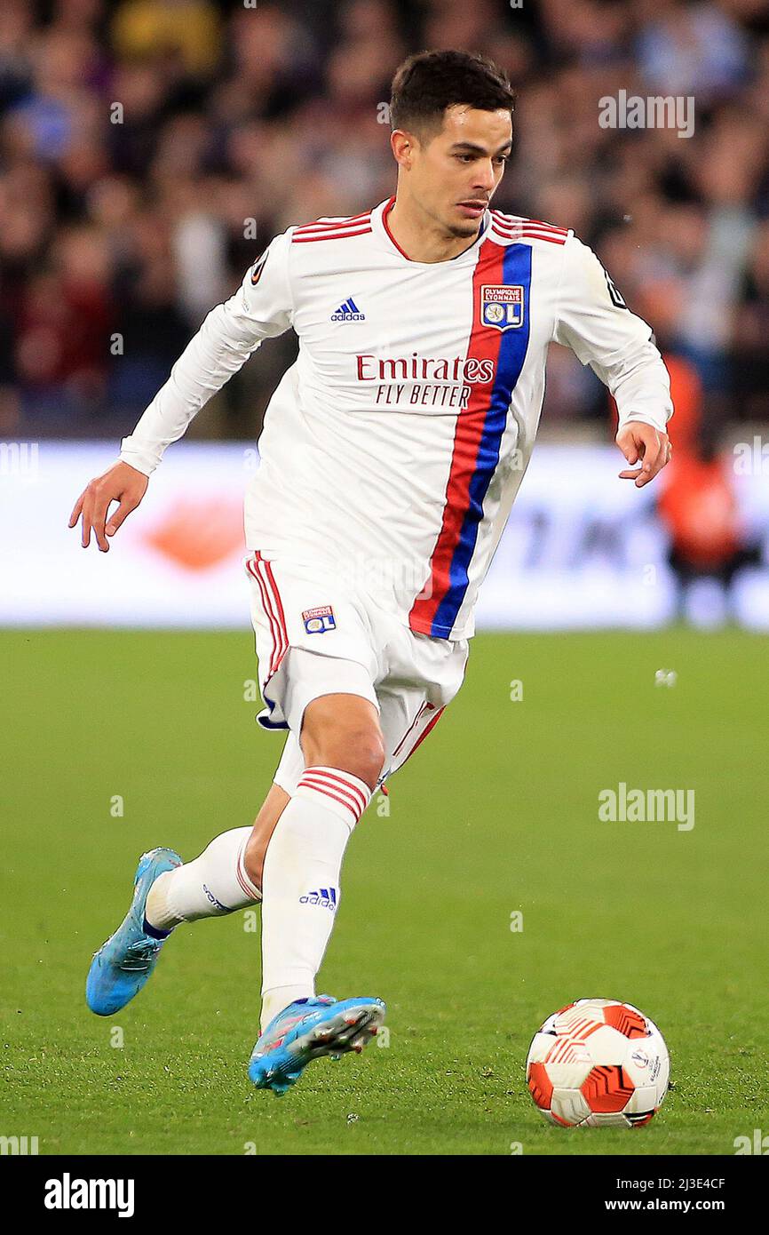 Londres, Royaume-Uni. 07th avril 2022. Romain Faivre de Lyon en action pendant le match. Match de l'UEFA Europa League, quart de finale 1st LEG, West Ham Utd / Lyon au stade de Londres, Parc olympique Queen Elizabeth à Londres, le jeudi 7th avril 2022. Cette image ne peut être utilisée qu'à des fins éditoriales. Utilisation éditoriale uniquement, licence requise pour une utilisation commerciale. Aucune utilisation dans les Paris, les jeux ou les publications d'un seul club/ligue/joueur. photo par Steffan Bowen/Andrew Orchard sports photographie/Alay Live news crédit: Andrew Orchard sports photographie/Alay Live News Banque D'Images