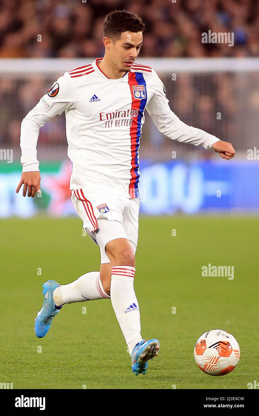 Londres, Royaume-Uni. 07th avril 2022. Romain Faivre de Lyon en action pendant le match. Match de l'UEFA Europa League, quart de finale 1st LEG, West Ham Utd / Lyon au stade de Londres, Parc olympique Queen Elizabeth à Londres, le jeudi 7th avril 2022. Cette image ne peut être utilisée qu'à des fins éditoriales. Utilisation éditoriale uniquement, licence requise pour une utilisation commerciale. Aucune utilisation dans les Paris, les jeux ou les publications d'un seul club/ligue/joueur. photo par Steffan Bowen/Andrew Orchard sports photographie/Alay Live news crédit: Andrew Orchard sports photographie/Alay Live News Banque D'Images