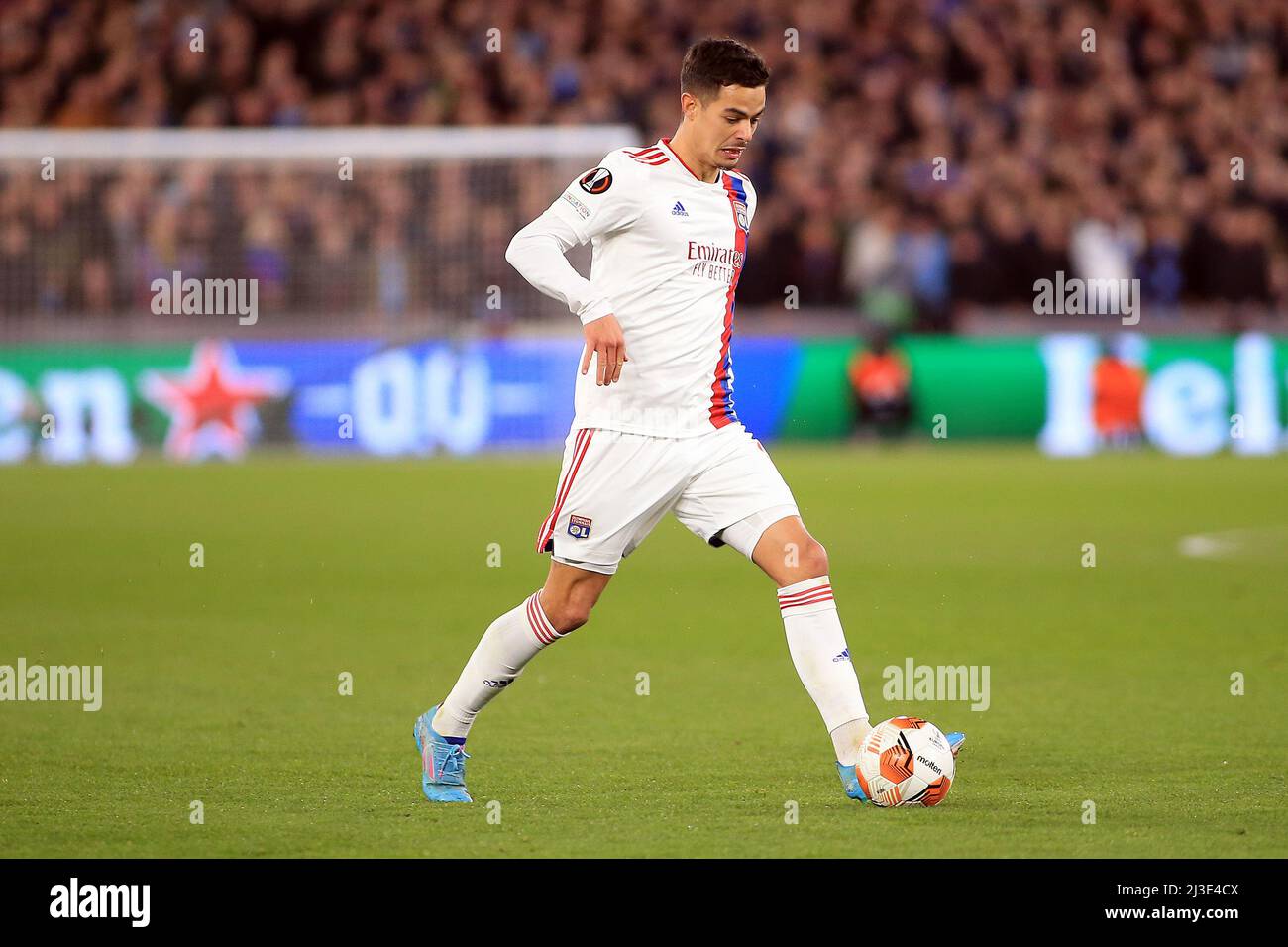 Londres, Royaume-Uni. 07th avril 2022. Romain Faivre de Lyon en action pendant le match. Match de l'UEFA Europa League, quart de finale 1st LEG, West Ham Utd / Lyon au stade de Londres, Parc olympique Queen Elizabeth à Londres, le jeudi 7th avril 2022. Cette image ne peut être utilisée qu'à des fins éditoriales. Utilisation éditoriale uniquement, licence requise pour une utilisation commerciale. Aucune utilisation dans les Paris, les jeux ou les publications d'un seul club/ligue/joueur. photo par Steffan Bowen/Andrew Orchard sports photographie/Alay Live news crédit: Andrew Orchard sports photographie/Alay Live News Banque D'Images