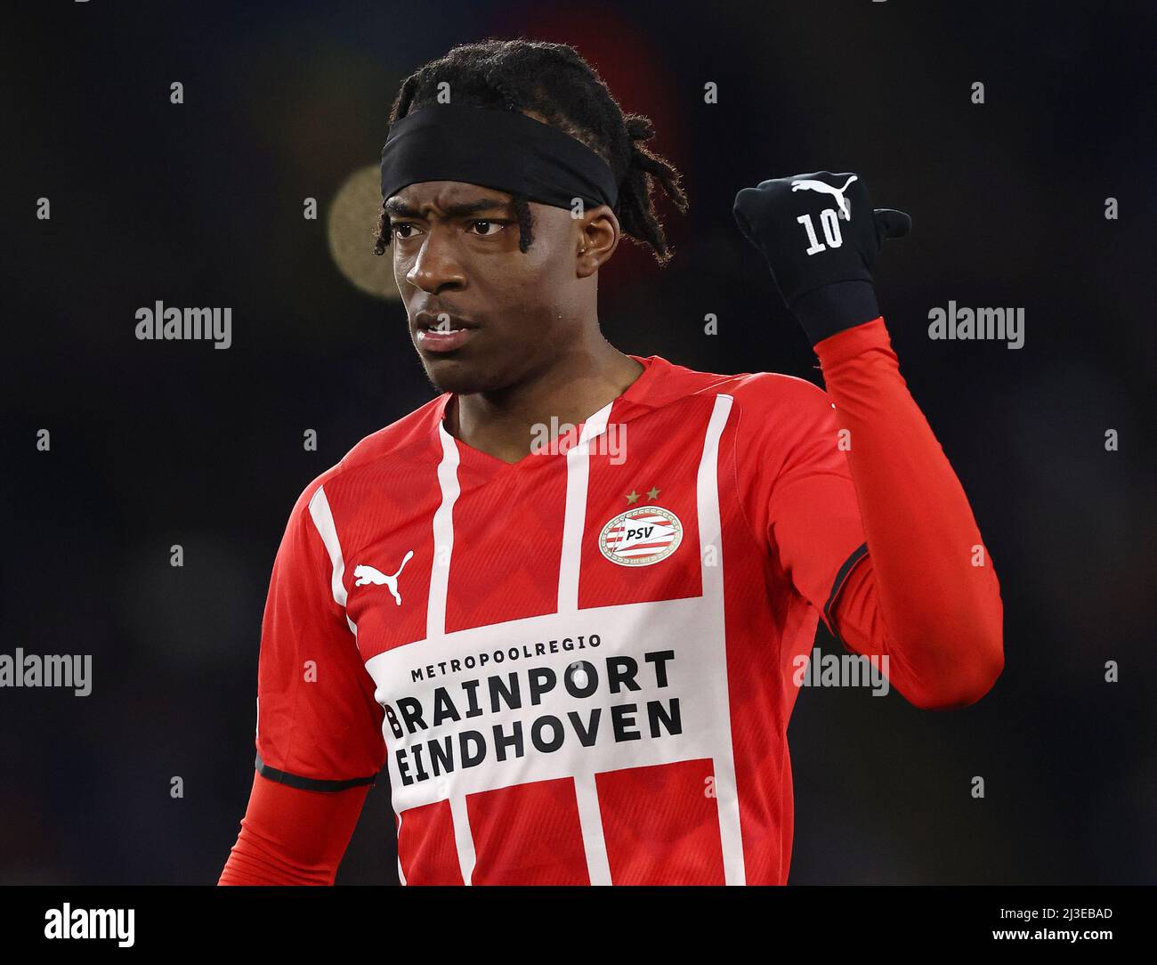 Leicester, Angleterre, le 7th avril 2022. Noni Madueke de PSV Eindhoven lors du match de l'UEFA Europa Conference League au King Power Stadium, Leicester. Le crédit photo doit être lu : Darren Staples / Sportimage Banque D'Images