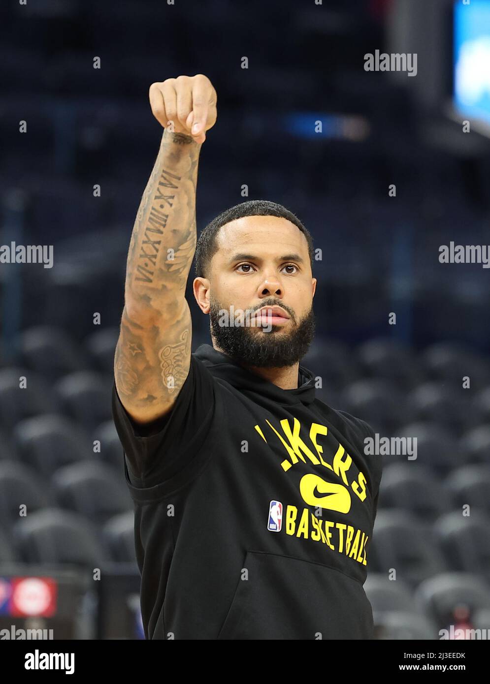 Chase Center, CA, 7th avril 2022 : Golden State Warriors vs Los Angeles Lakers, séance de pratique ahuée du match. Credit: Seshadri SUKUMAR/Alamy Live News Banque D'Images