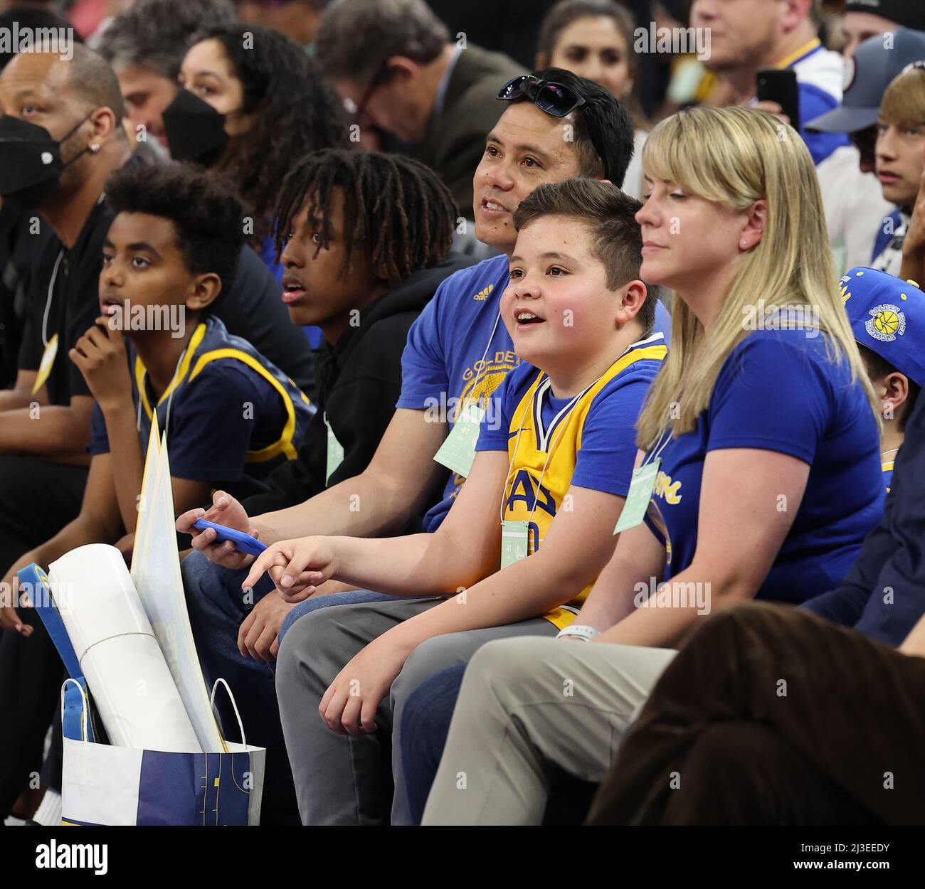 Chase Center, CA, 7th avril 2022 : Golden State Warriors vs Los Angeles Lakers, séance de pratique ahuée du match. Credit: Seshadri SUKUMAR/Alamy Live News Banque D'Images