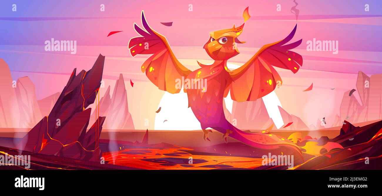 Phoenix Ou Fenix Feu Personnage De Dessin Anim D oiseau Au Paysage 