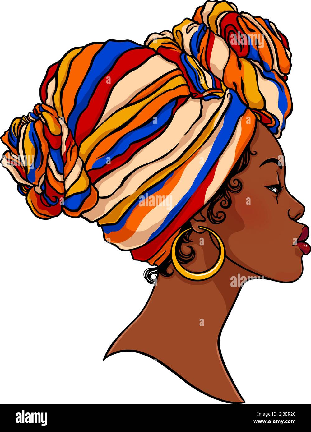 Portrait d'une jeune femme afro-américaine portant un Headdress traditionnel. Illustration vectorielle. Illustration de Vecteur