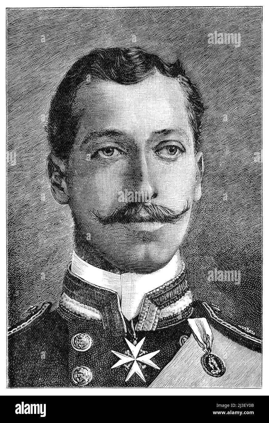 Gravure d'époque du prince Albert Victor, duc de Clarence et Avondale, petit-fils de la reine Victoria. Banque D'Images