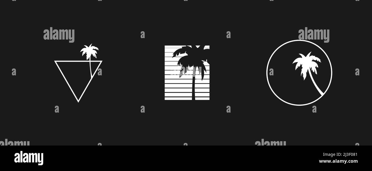 Ensemble d'éléments de conception de four à micro-ondes, arbre de paume. Compositions avec triangle, cercle et carré rayé avec silhouette de palmier. Paquet de four à micro-ondes Illustration de Vecteur