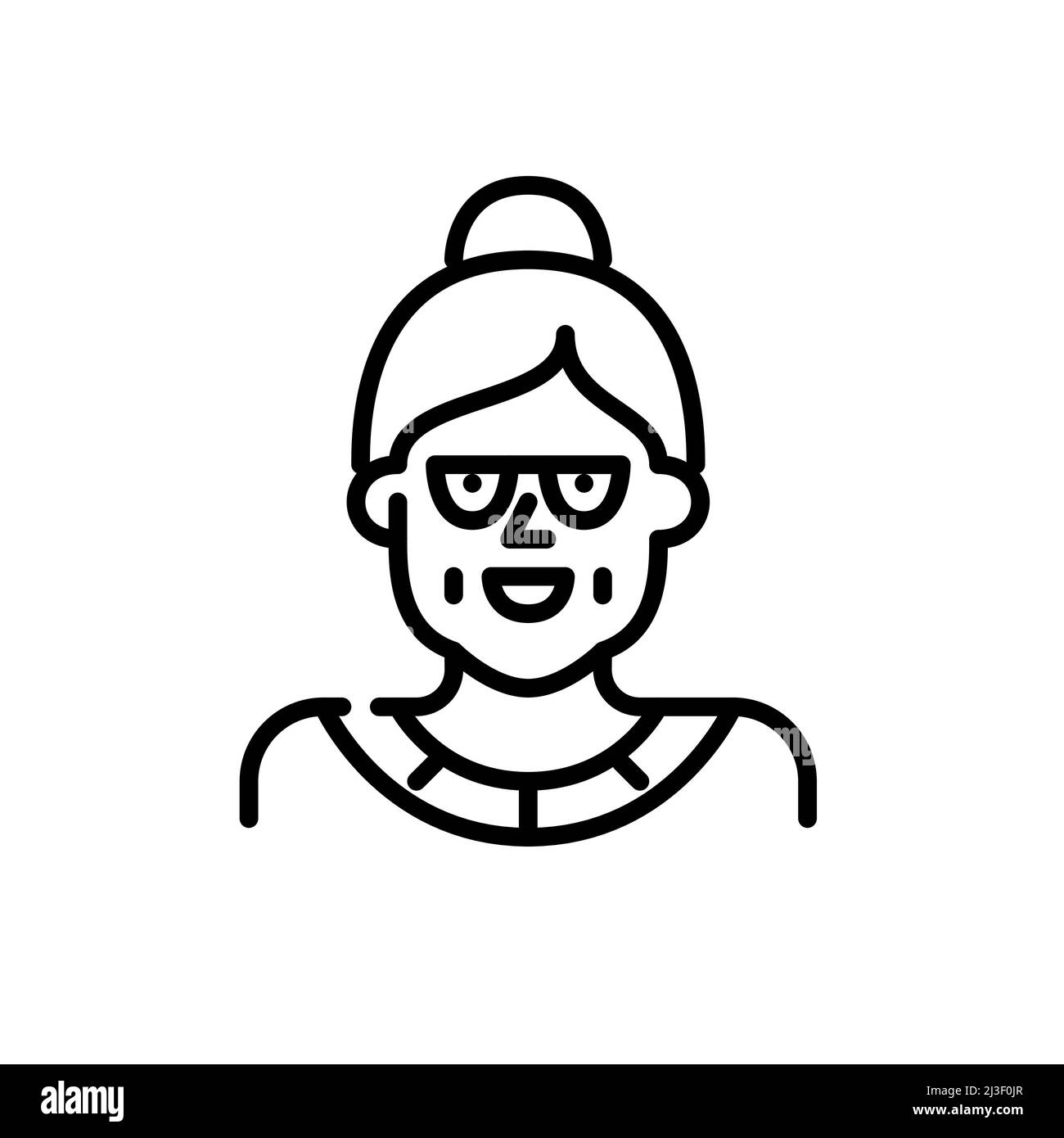 Belle grand-mère souriante portant des lunettes. Avatar de personne senior. Pixel Perfect, icône de contour modifiable Illustration de Vecteur