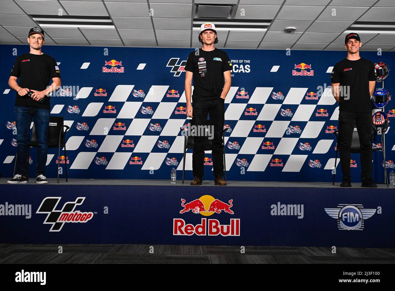 Austin, États-Unis. 08th avril 2022. Conférence de presse avant le Grand Prix de Las Americas de MotoGP Red Bull au circuit Las Americas, Austin, Texas, 08 avril 2022 en photo: Joe Roberts, Cameron Beaubier et Sean Dylan Kelly Rueda de prensa previa al Gran Premio de Las Americas en el Circuito de Las Americas, Austin, Texas. 08 de Abril de 2022 POOL/ MotoGP.com/Cordon les images de presse seront à usage éditorial uniquement. Crédit obligatoire: © motogp.com crédit: CORMON PRESSE/Alay Live News Banque D'Images