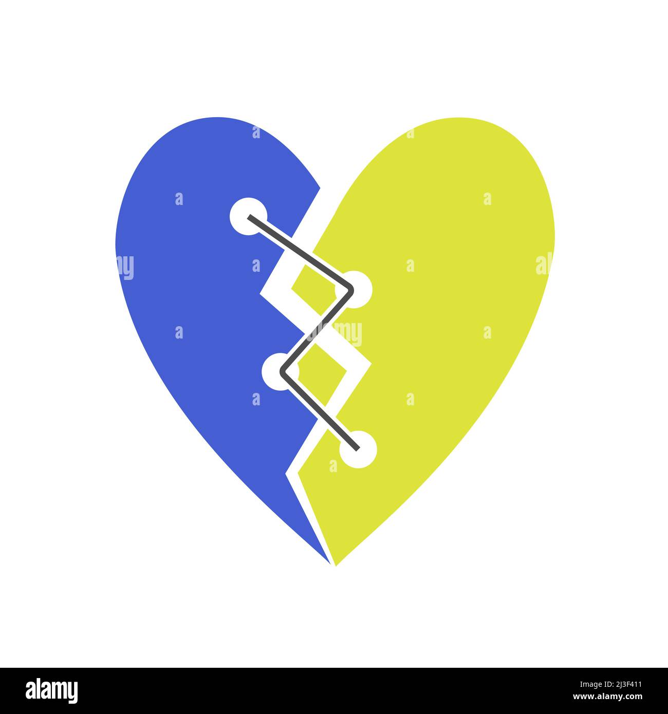 Coeur bleu jaune cousu. Drapeau ukrainien Illustration de Vecteur