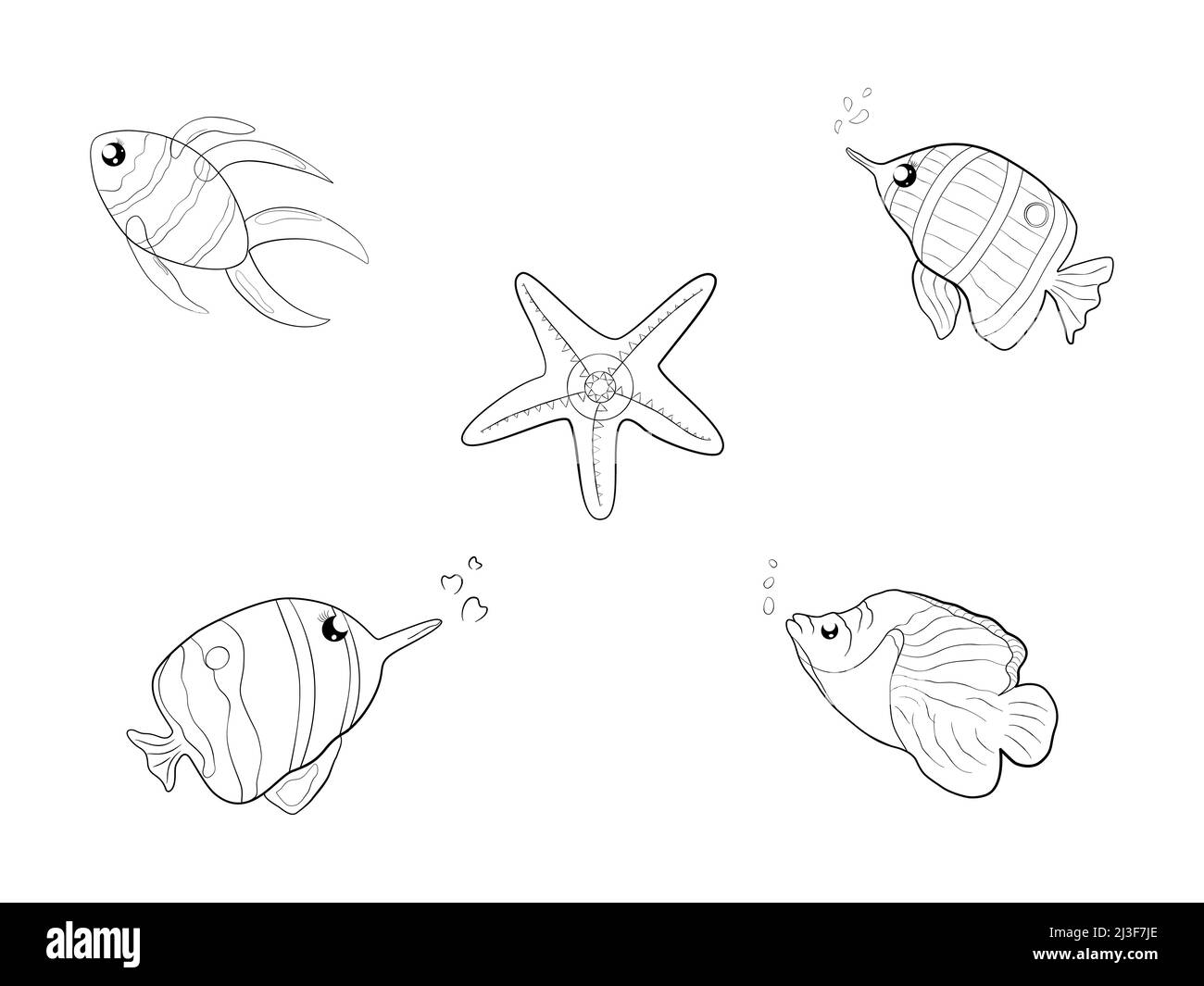 Collection de silhouette undersea doodle esquisse icône dessin animé résumé art d'arrière-plan graphique conception illustration vectorielle Illustration de Vecteur