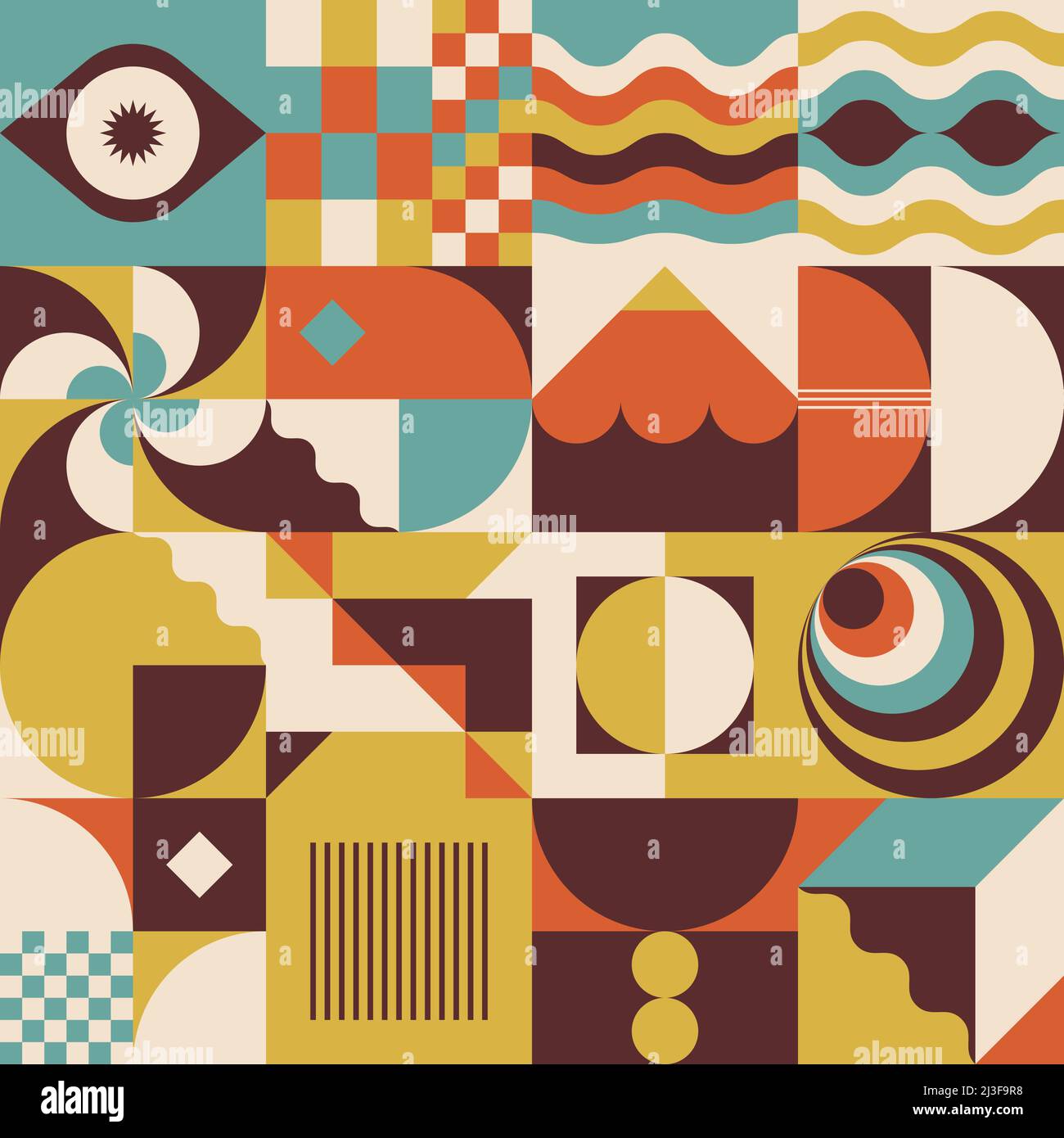 Œuvres d'art abstraites inspirées par Bauhaus, composées d'éléments de conception vectoriels et de formes géométriques audacieuses. Illustration de Vecteur