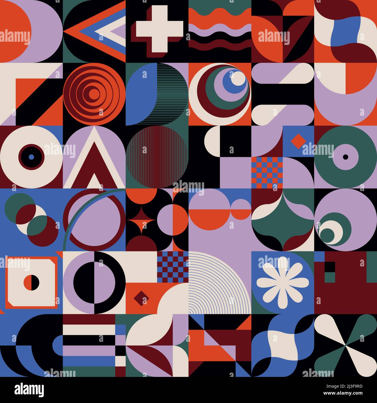 Œuvres d'art abstraites inspirées par Bauhaus, composées d'éléments de conception vectoriels et de formes géométriques audacieuses. Illustration de Vecteur