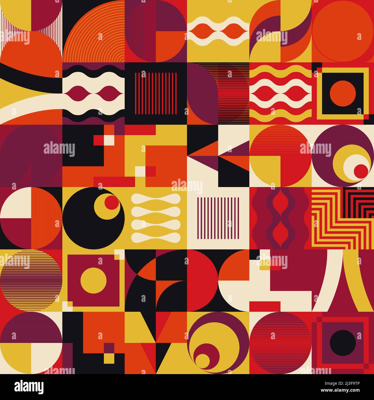 Œuvres d'art abstraites inspirées par Bauhaus, composées d'éléments de conception vectoriels et de formes géométriques audacieuses. Illustration de Vecteur