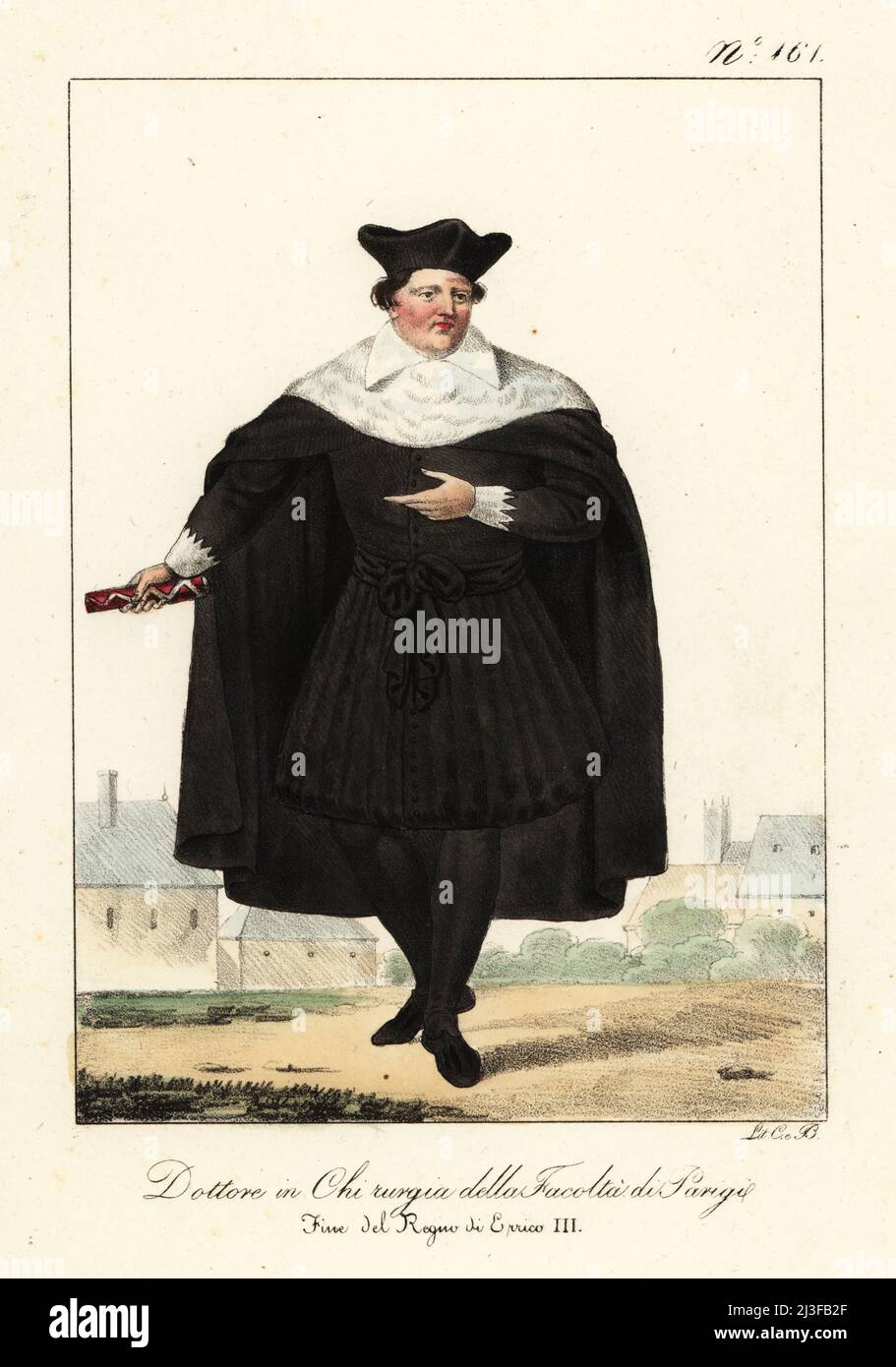 Costume d'un docteur en chirurgie à la Faculté de médecine, Université de  Paris, 1580s. En casquette noire, manteau avec fourrure capelet sur les  épaules, robe et tuyau. Docteur en chirurgie de la