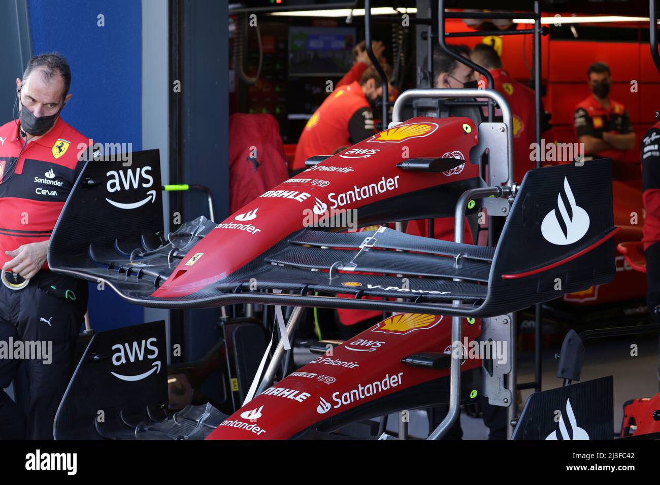 Melbourne, Australie. 08th avril 2022. 04/08/2022, Albert Park, Melbourne, FORMULE 1 ROLEX AUSTRALIAN GRAND PRIX 2022, sur la photo l'aile avant de Ferrari crédit: dpa/Alay Live News Banque D'Images