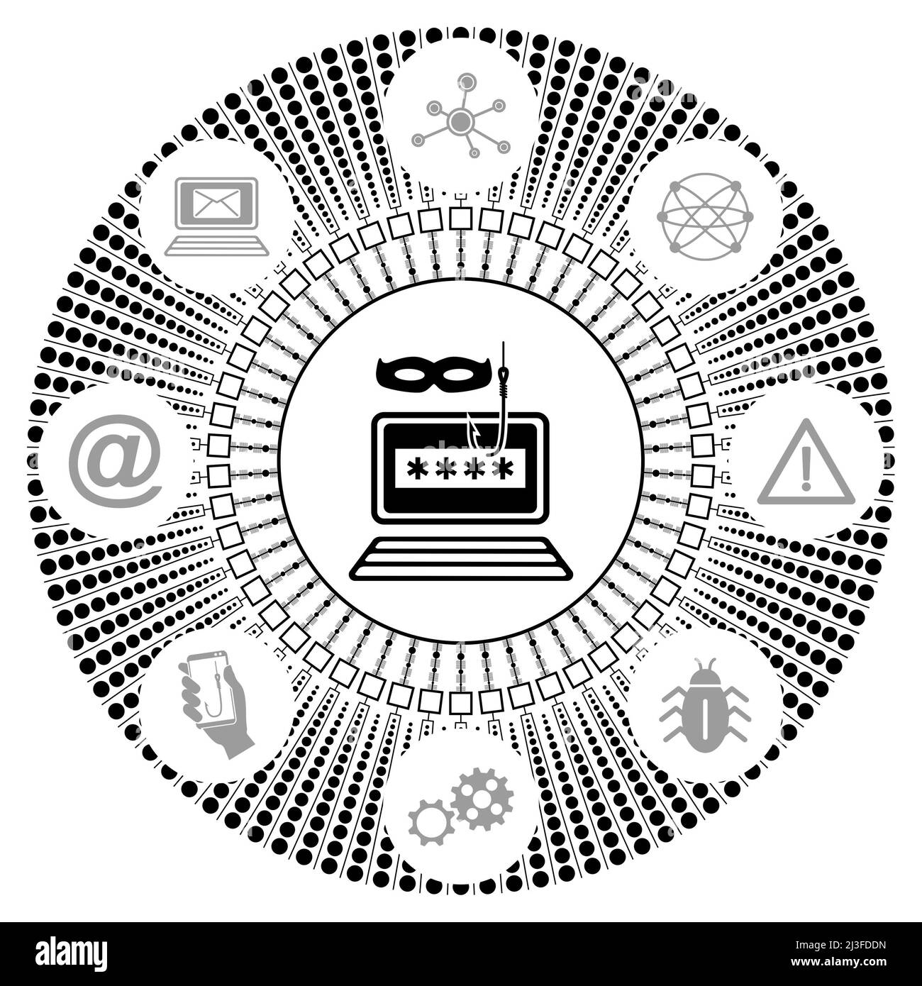 Concept de phishing avec icônes connectées Banque D'Images