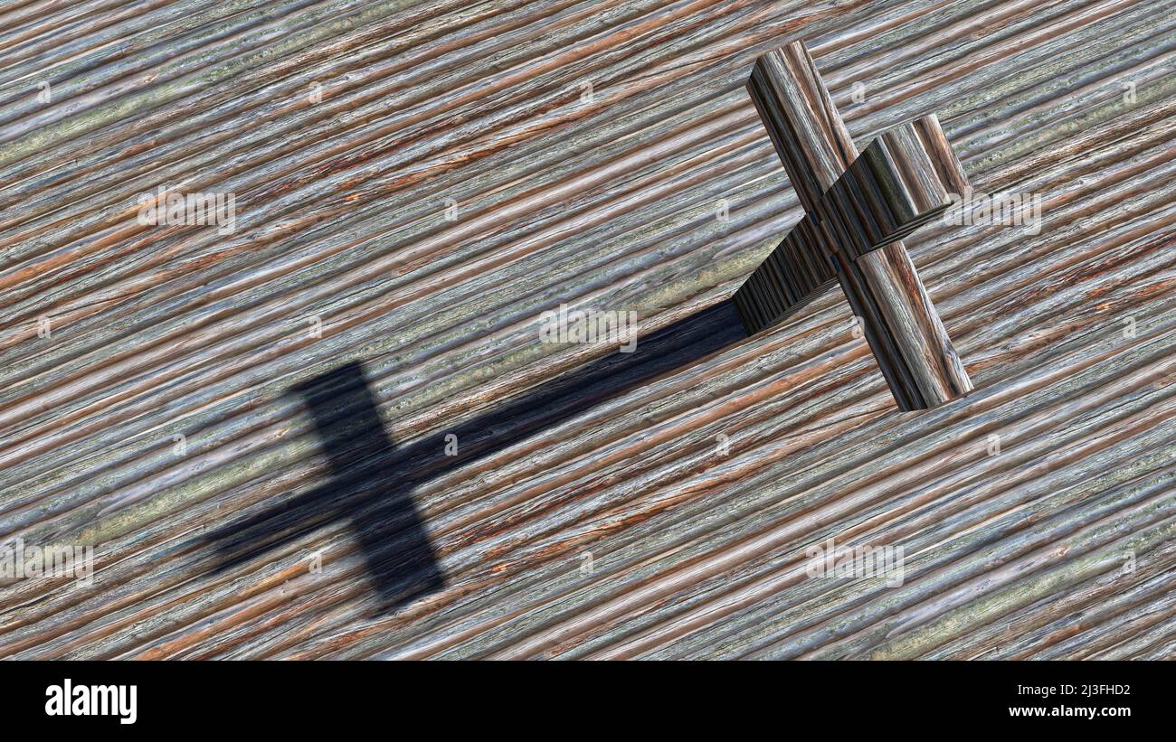 Concept ou croix conceptuelle sur fond de bois naturel ou de texture en bois. métaphore de l'illustration 3d pour Dieu, Christ, Christianisme, religieux, foi, Banque D'Images
