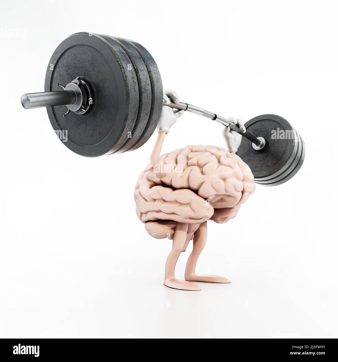 Poids de barbell de levage de cerveau. Concept de formation mentale. 3D illustration. Banque D'Images