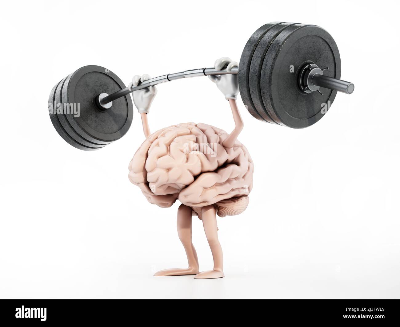 Poids de barbell de levage de cerveau. Concept de formation mentale. 3D illustration. Banque D'Images