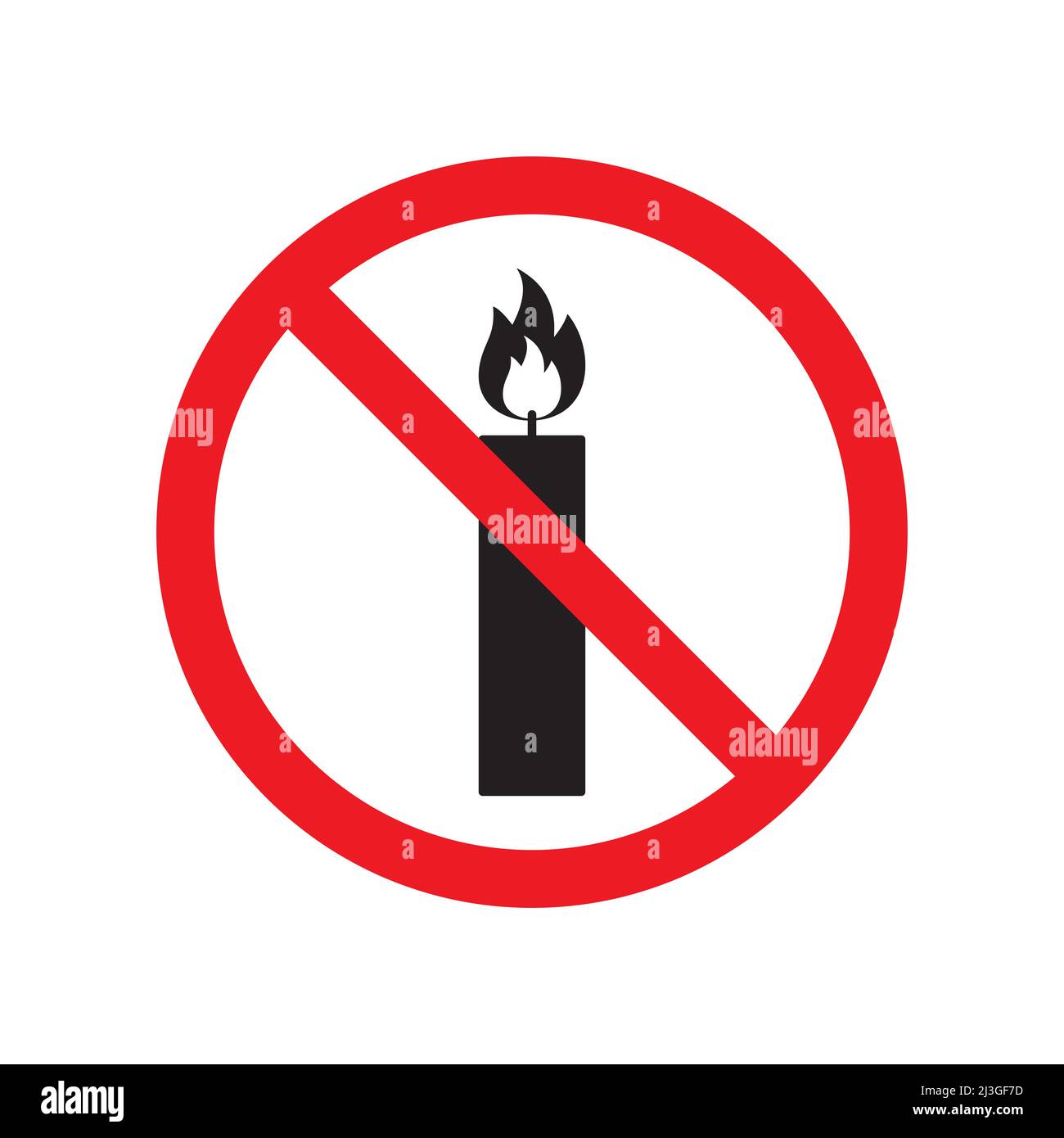Vecteur plat noir contour bougie brûlante croisée dans le cercle rouge. Panneau d'interdiction isolé sur fond blanc Illustration de Vecteur