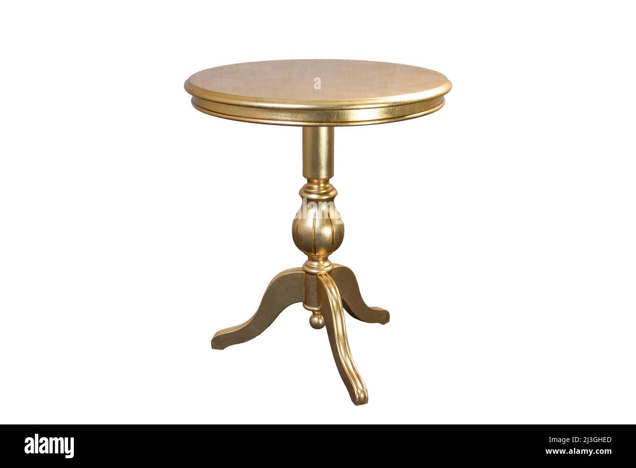 Table en bois doré isolée sur fond blanc Banque D'Images