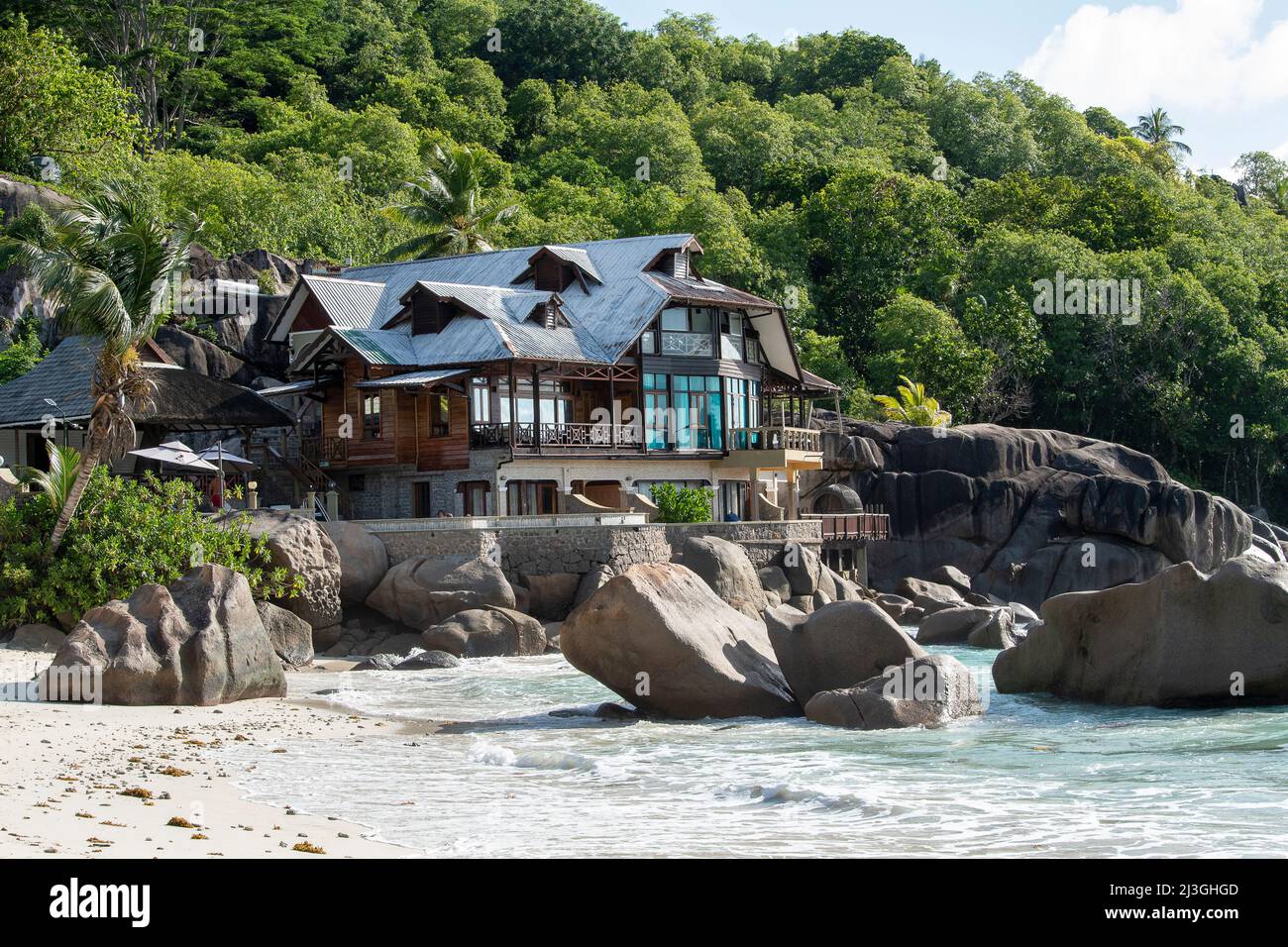 Anse Takamaka plage Mahé Seychelles Banque D'Images