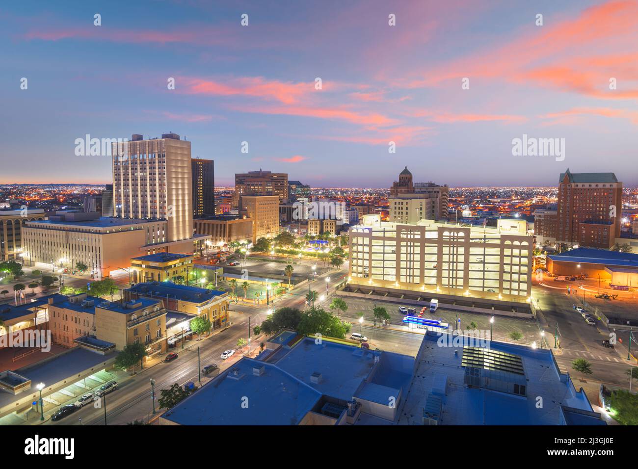 El Paso, Texas, États-Unis, ville au crépuscule. Banque D'Images