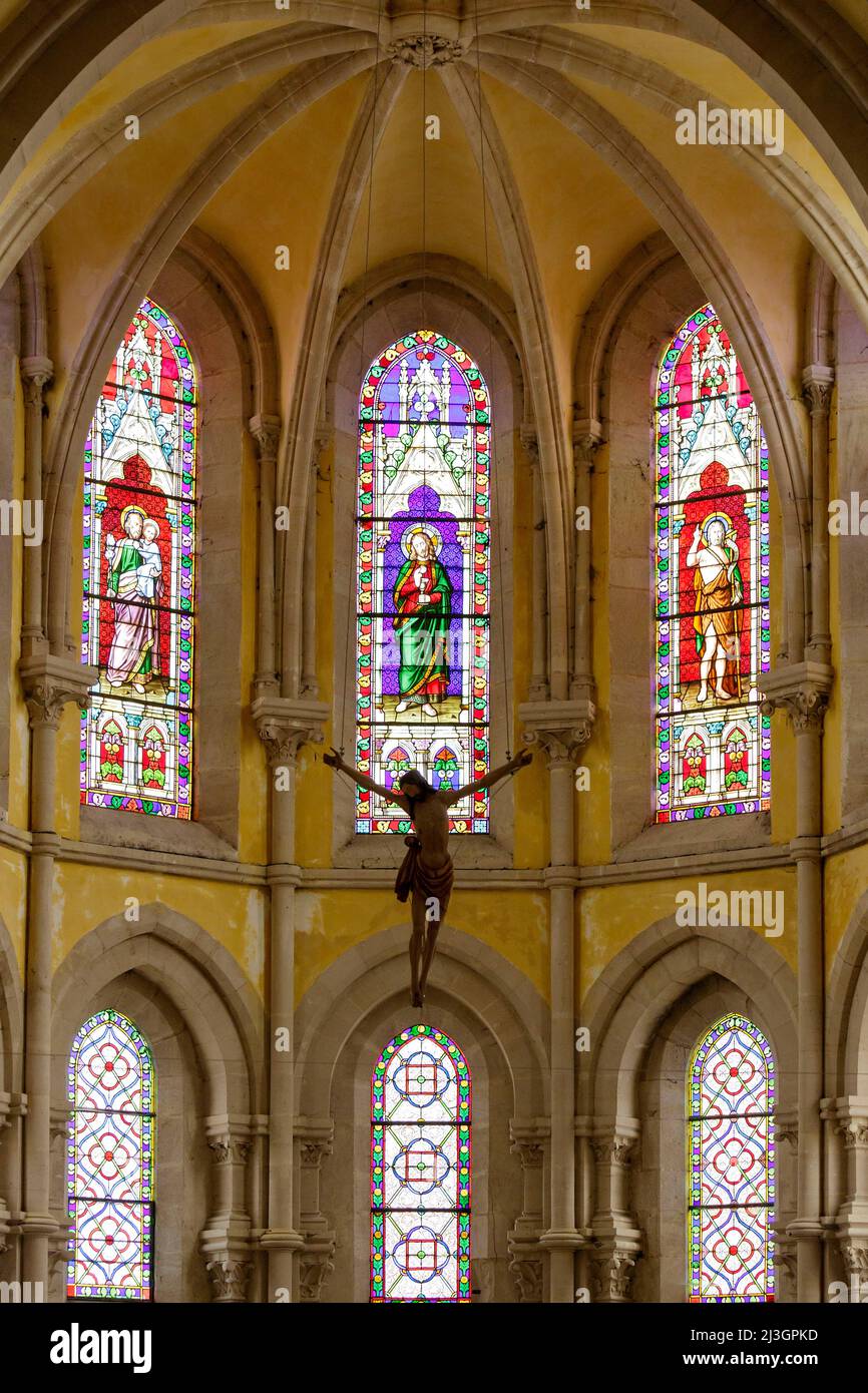 France, Meuse, Commercy, choeur de l'église Saint-Pantaléon (16th, 18th et 19th siècles) de style néo-gothique Banque D'Images