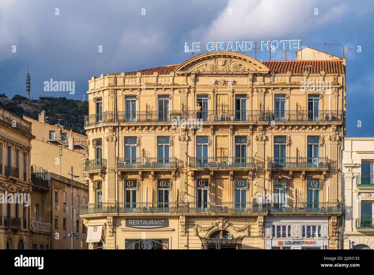 France, Herault, Sete, le Grand Hôtel, hôtel de charme le long du canal Royal Banque D'Images