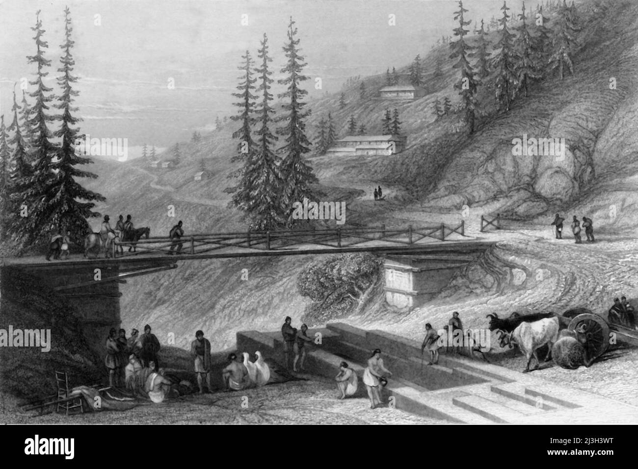 'Vue à Simla', 1845. Station de Hill dans les contreforts de l'Himalaya, Himachal Pradesh, Inde. Simla (aujourd'hui Shimla) était la capitale estivale de l'Inde britannique, car son altitude la rendait plus froide. De "Hindostan, les rives de la mer Rouge, et les montagnes de l'Himalaya, vol. II". [Fisher, son & amp; Co., Londres, 1845] Banque D'Images
