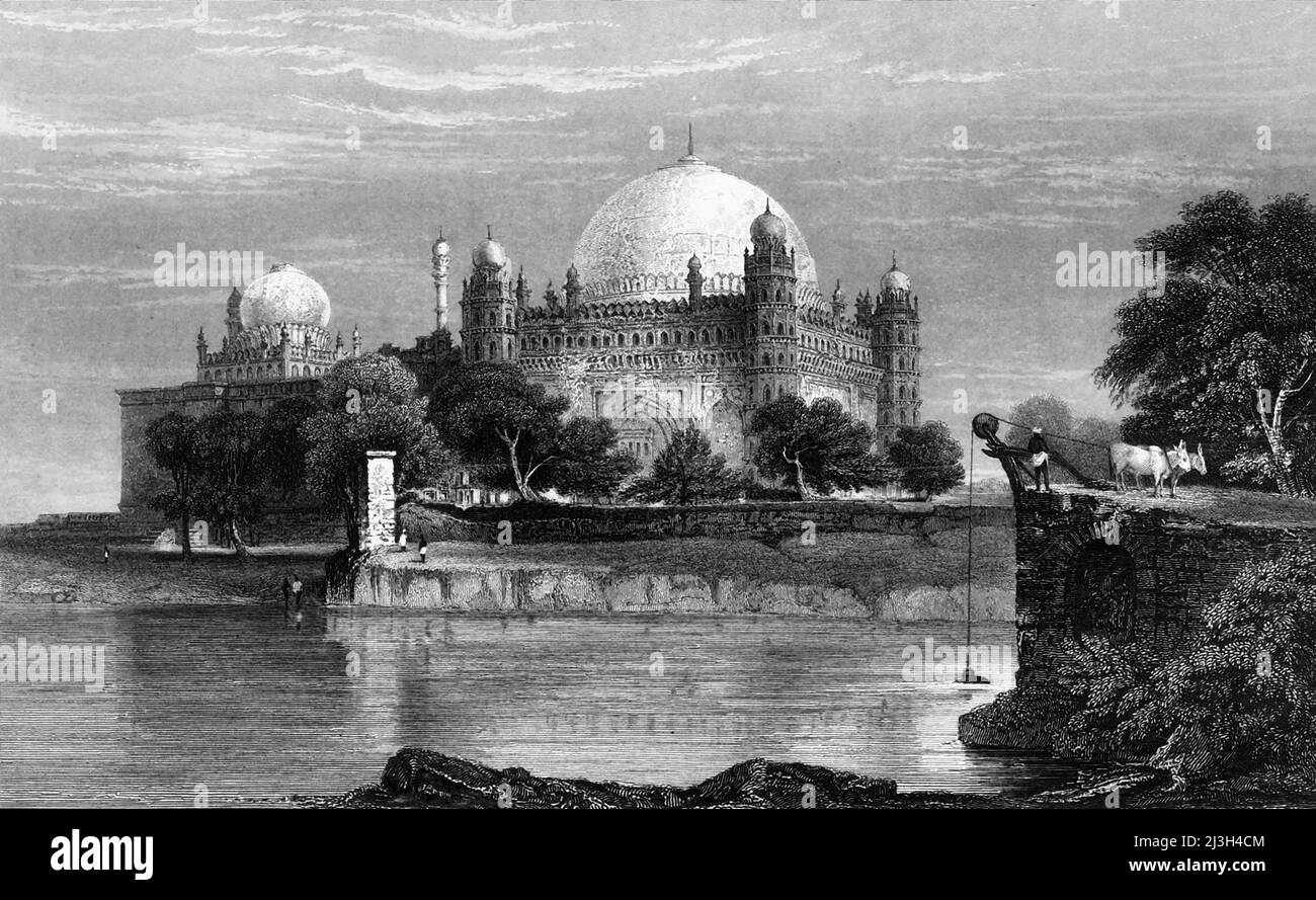 'Cultan Mahomed Shah's Tomb, Bejapore', 1834. Le Gol Gumbaz (Dôme rond), mausolée de Mohammed Adil Shah, Sultan de Bijapur, à Karnataka, en Inde. De "Views in India, China and on the Shores of the Red Sea, vol. I". [Fisher, son & amp; Co., Londres, 1835] Banque D'Images