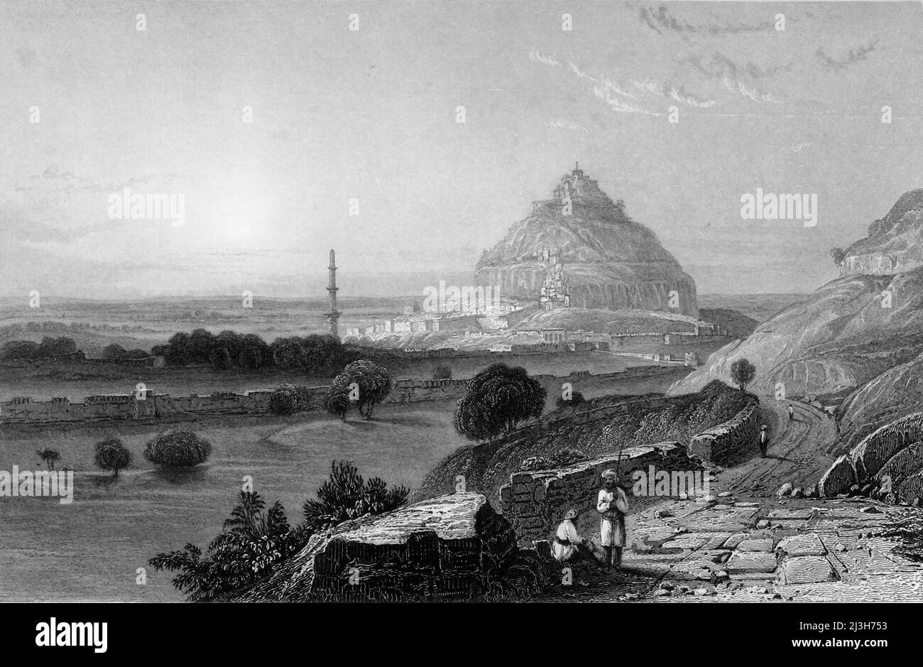 'La forteresse de Dowlutabad', 1834. Fort Dowlatabad, construit au sommet d'une colline volcanique, près d'Aurangabad, Maharashtra en Inde. De "Views in India, China and on the Shores of the Red Sea, vol. I". [Fisher, son & amp; Co., Londres, 1835] Banque D'Images