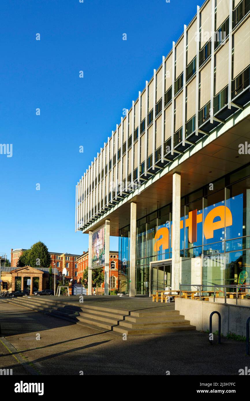 France, Bas Rhin, Strasbourg, quartier européen, siège de la chaîne de télévision franco-allemande Arte, MAN-Giraffe de l'artiste Stephan Balkenhol Banque D'Images