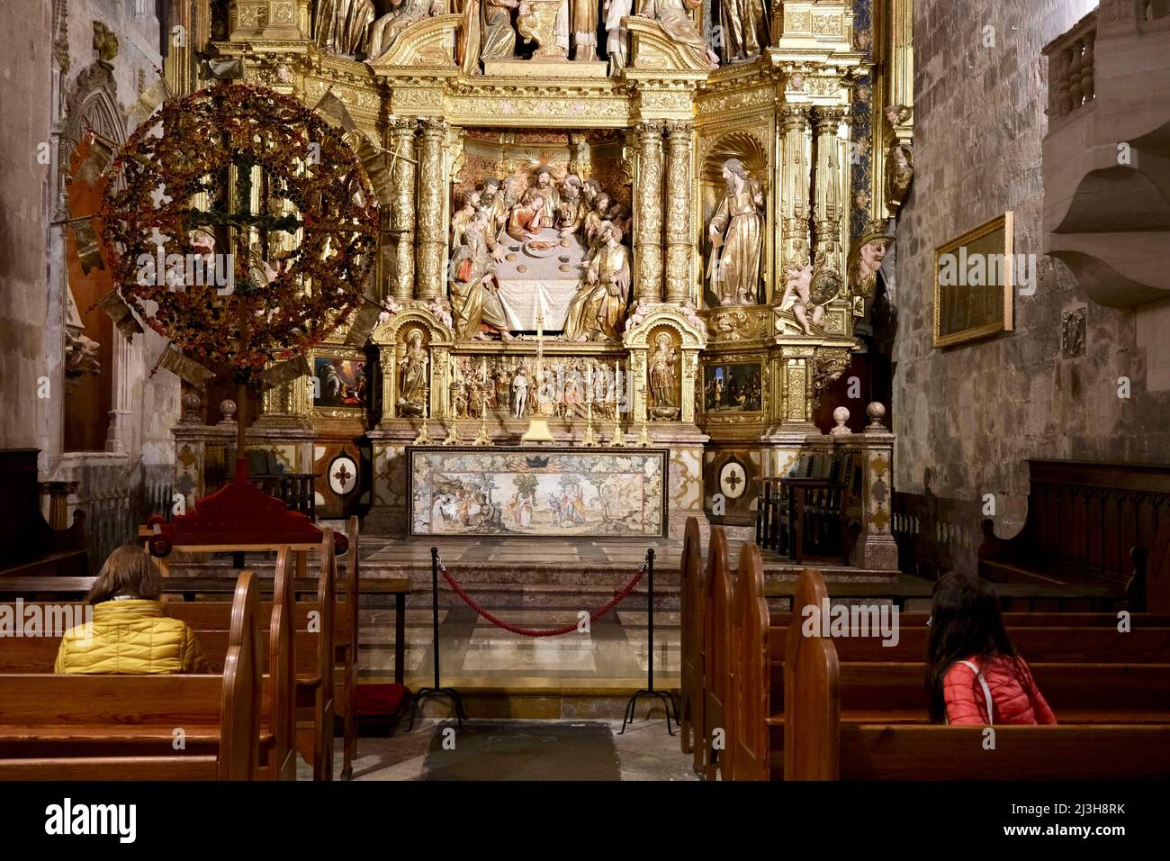Espagne, Iles Baléares, Majorque, Palma de Majorque, intérieur de la cathédrale de Santa Maria de Palma construite entre 1229 et 1601 et de style gothique catalan, également appelée la Seu, la chapelle de Corpus Christi avec son retable du 17th siècle Banque D'Images