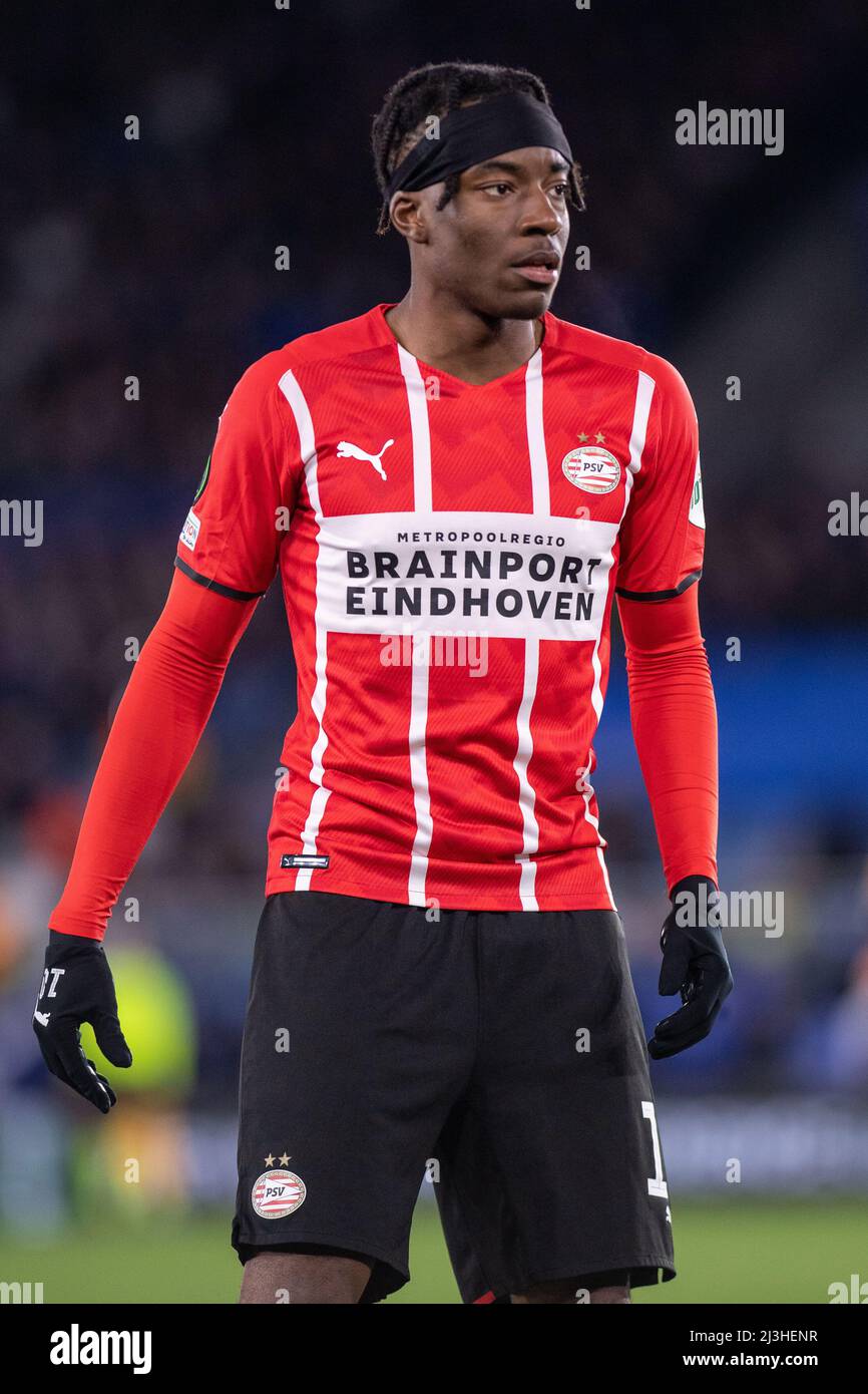 Leicester, Royaume-Uni. 07th avril 2022. LEICESTER, ANGLETERRE - AVRIL 07 : Noni Madueke de PSV Eindhoven lors de la finale du quart de la Conférence de l'UEFA un match entre Leicester City et PSV Eindhoven le 7 avril 2022 à Leicester, Royaume-Uni. (Photo de Sebastian Frej) crédit: Sebo47/Alamy Live News Banque D'Images