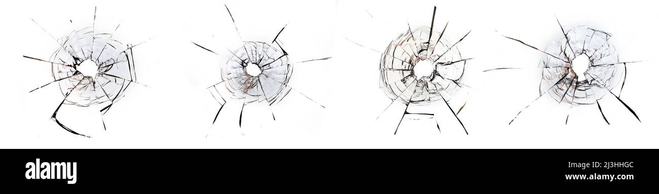 Trou de balle présentant des fissures dans la vitre. Texture de haute qualité. Gros plan. Banque D'Images