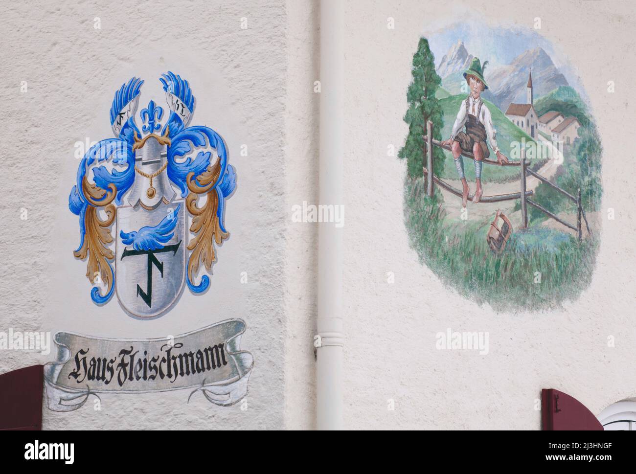 Un atout culturel particulier est la peinture traditionnelle de Lüftl à Mittenwald, nom de maison avec armoiries de famille Banque D'Images