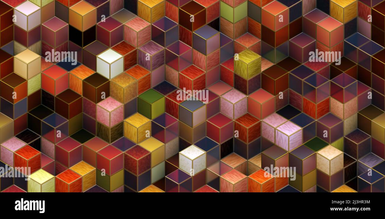Coloré 3D cubes blocs ornement texture arrière-plan. (Mosaïque transparente, illustration générée numériquement par l'ordinateur de rendu 3D.) Banque D'Images