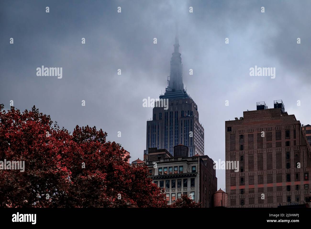 7 AV/W 44 Street, New York City, NY, Etats-Unis, photo sous angle de l'Empire State Building Banque D'Images