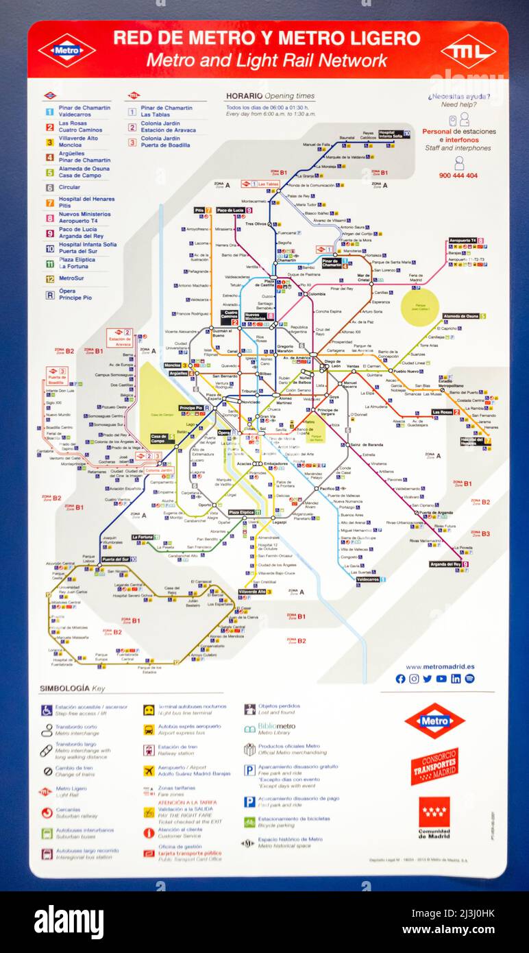 Plan du métro de Madrid sur le wall.inside le train Banque D'Images