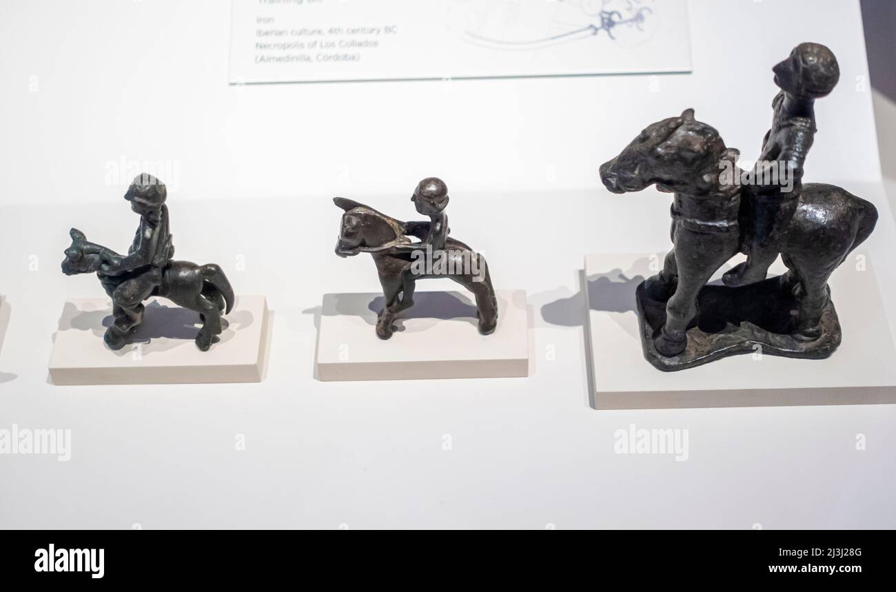 Ex-votos de riders figurines petites sculptures. Culture ibérique de 4th - 3rd siècle av. J.-C. Les cavaliers étaient l'élite, représentés avec des armes et des chevaux Banque D'Images