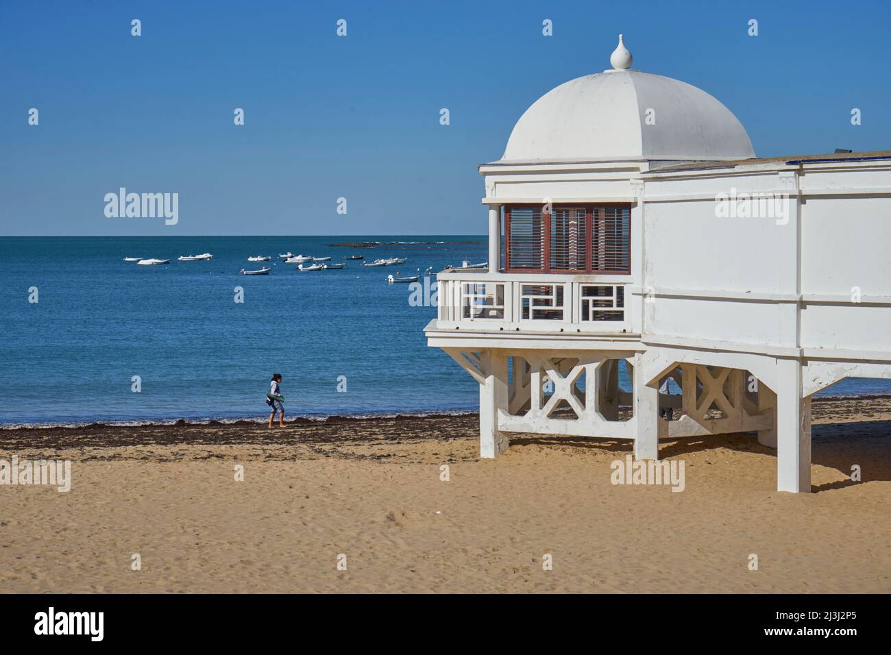 Pavillon, plage de la Caleta, Costa de la Luz, Cadix, Espagne Banque D'Images