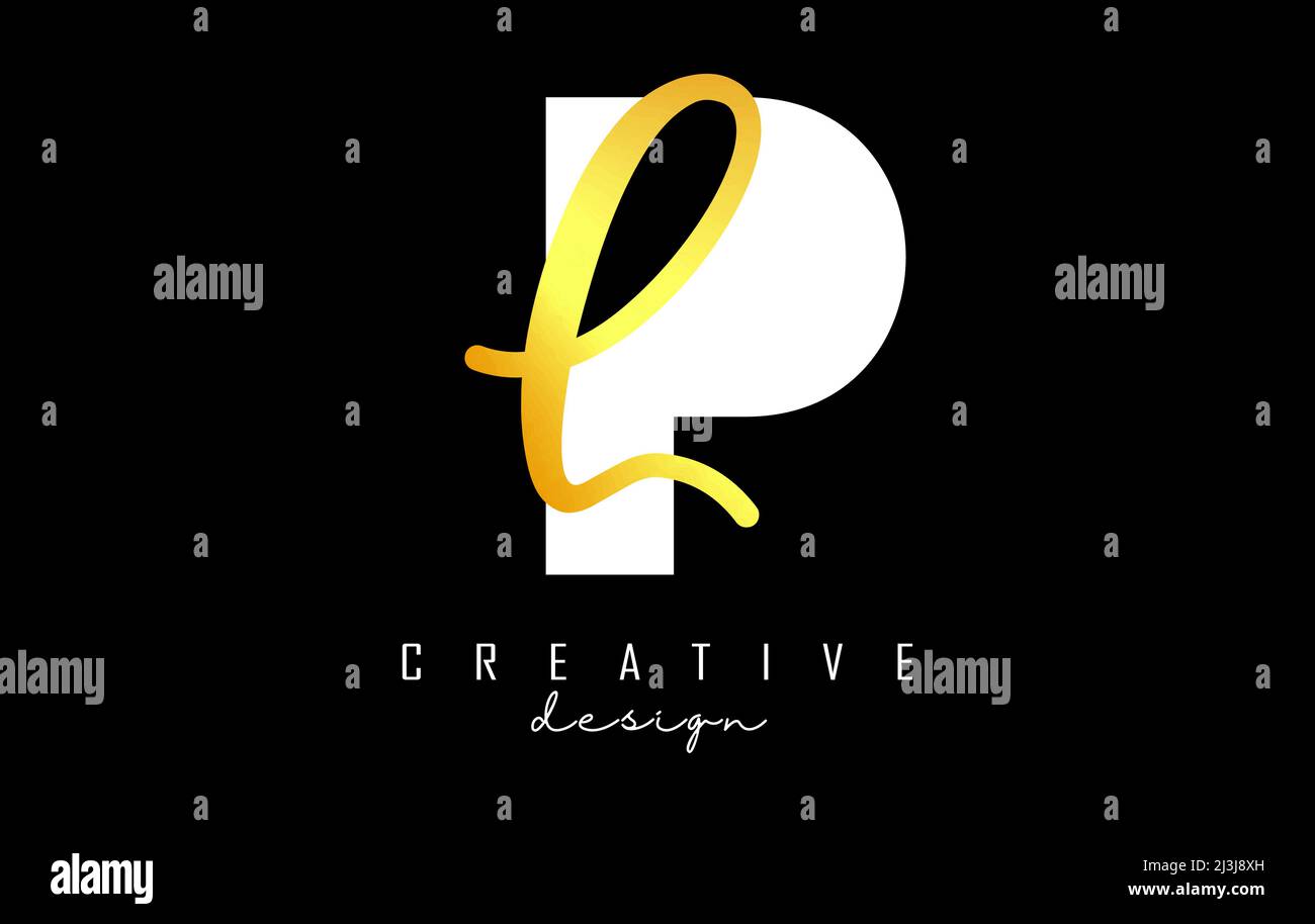 Logo Golden Letters PL au design minimaliste. Lettres P et L avec typographie géométrique et manuscrite. Illustration vectorielle créative avec lettres. Illustration de Vecteur