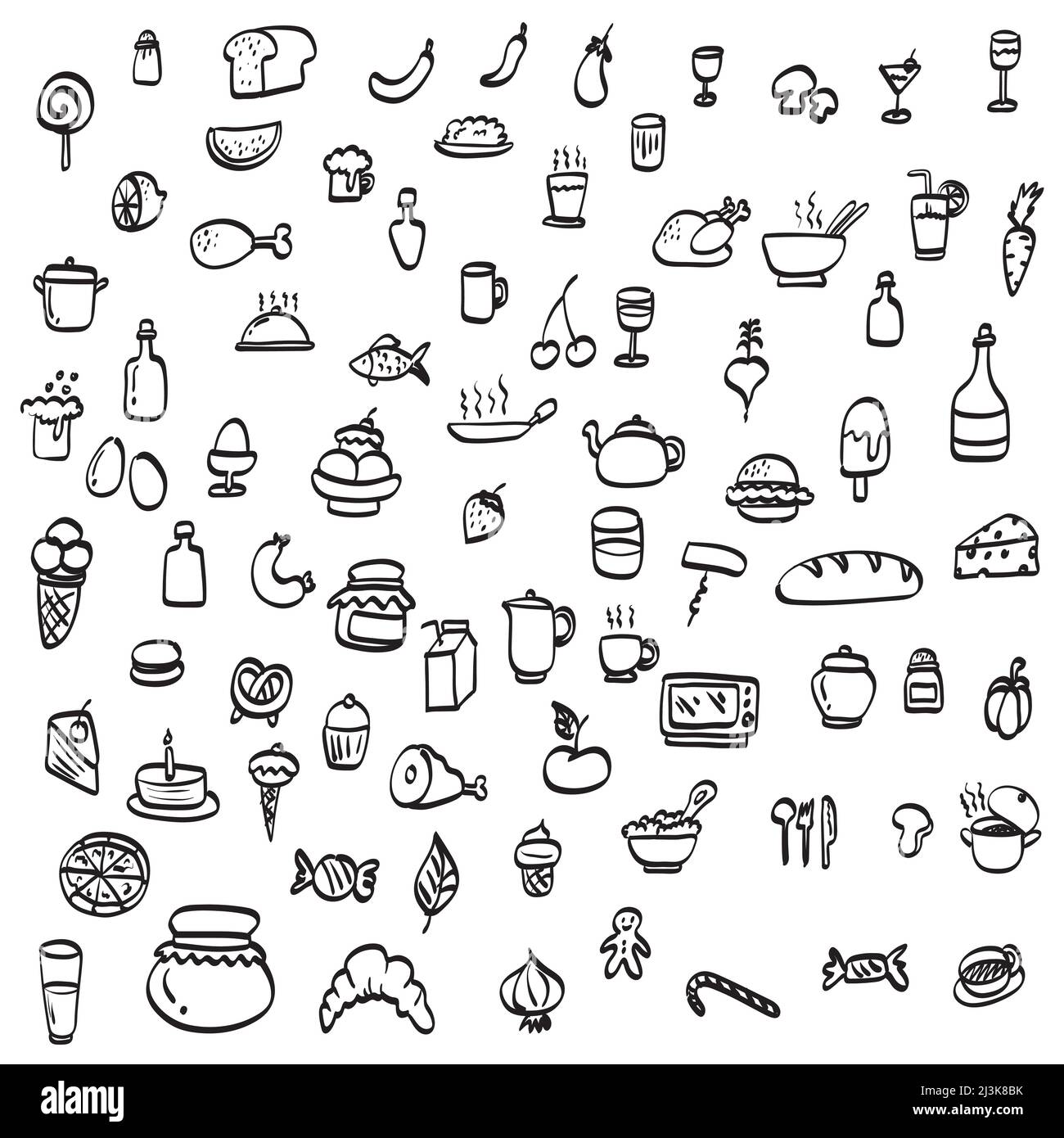 ensemble d'icônes de l'illustration alimentaire vecteur dessiné à la main isolé sur fond blanc dessin de ligne Illustration de Vecteur