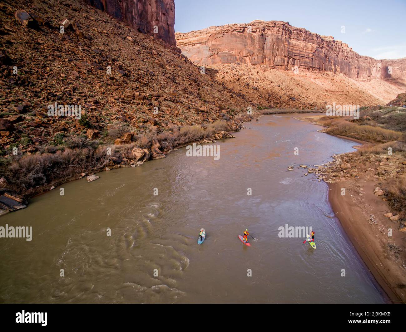 Paddleboarders sur la rivière Colorado. Banque D'Images