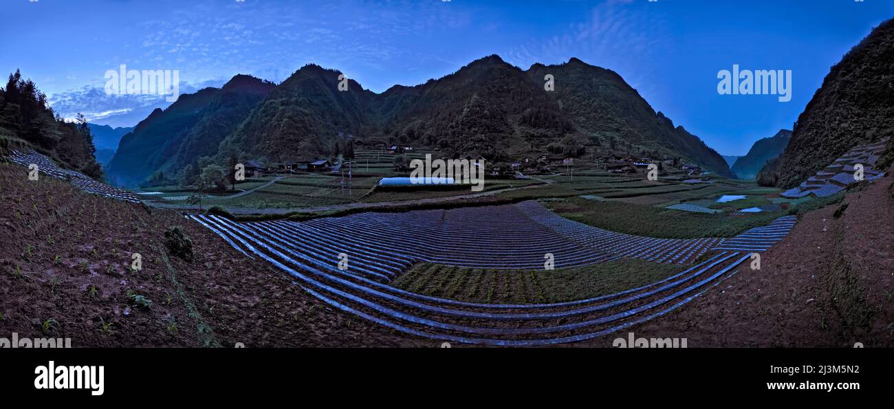 Le paisible village rural de Ranjiagou. ; Wulong, province de Chongqing, Chine. Banque D'Images