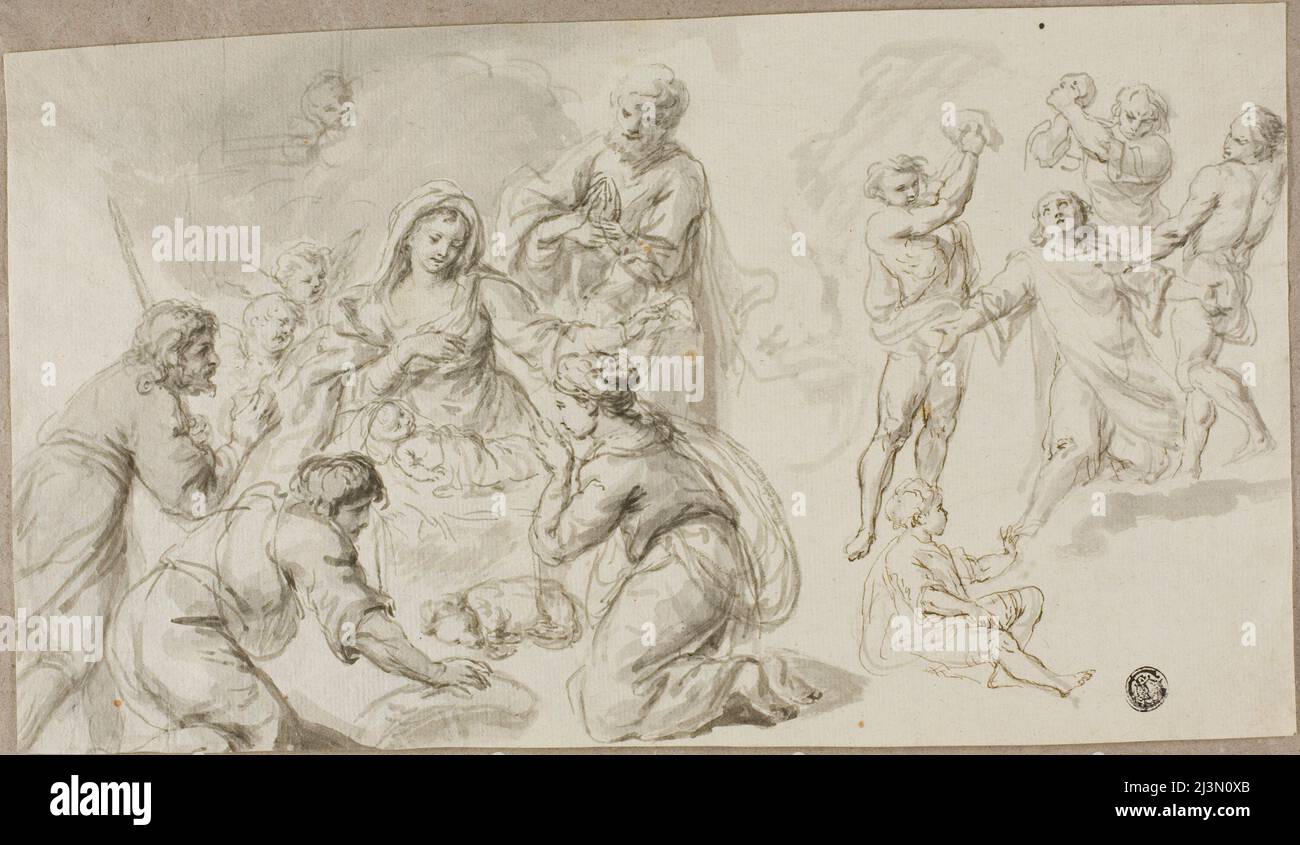 Adoration des bergers; lapidation de Saint Stephen, n.d. Banque D'Images